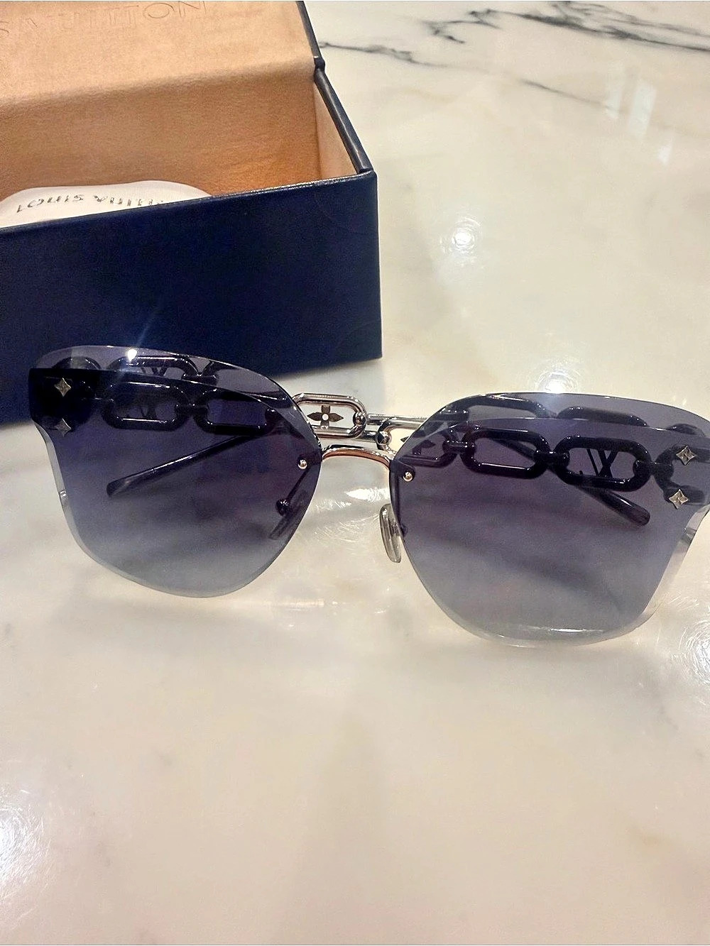 Authentic Louis Vuitton My LV Chain Two Classique Square Sunglasses Black, Gray